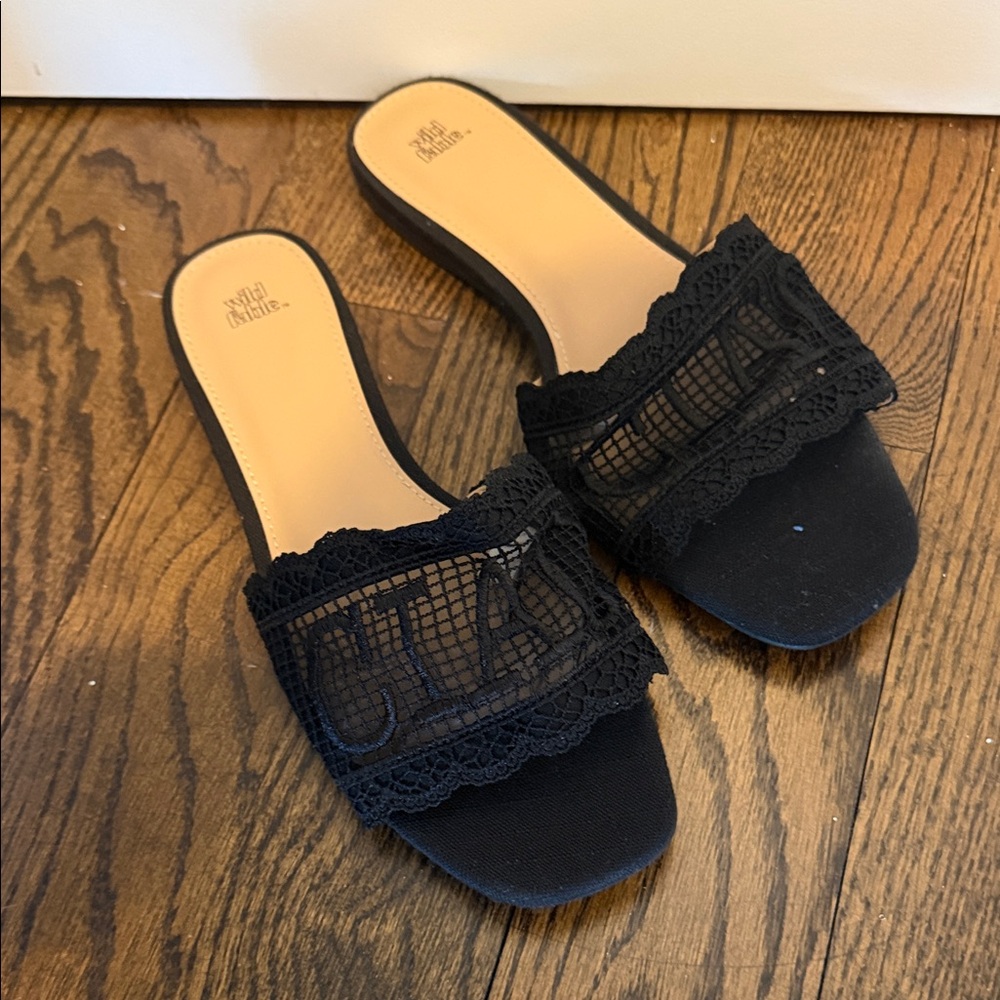 Black Lace Slide Sandals - Women